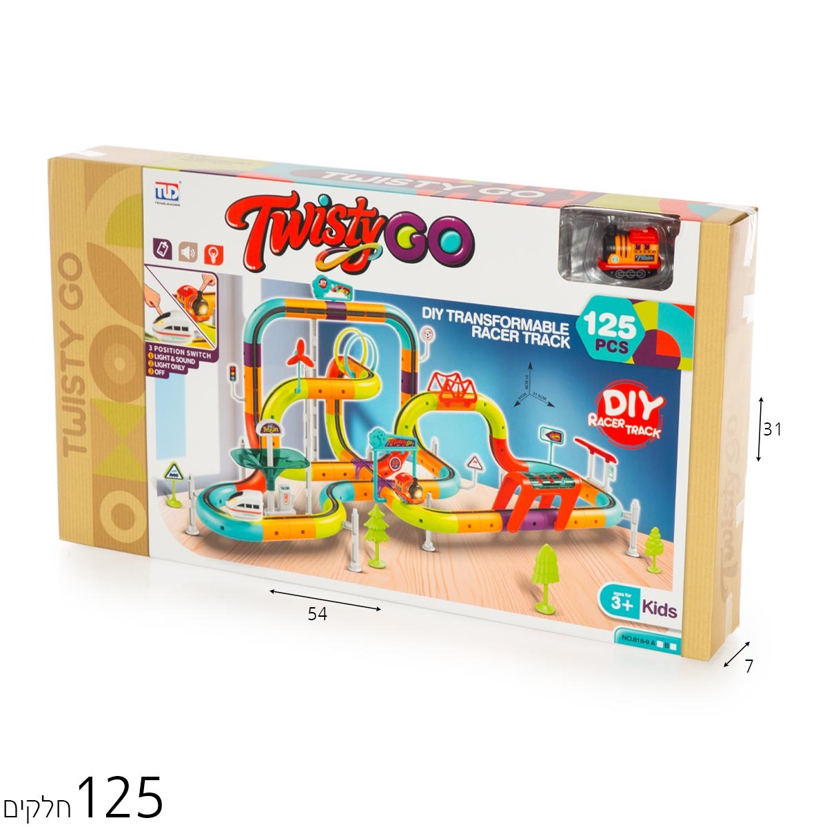 מסלול רכבת מגנטי מודולרי TWISTY-GO – לבחירה 72–138 חלקים