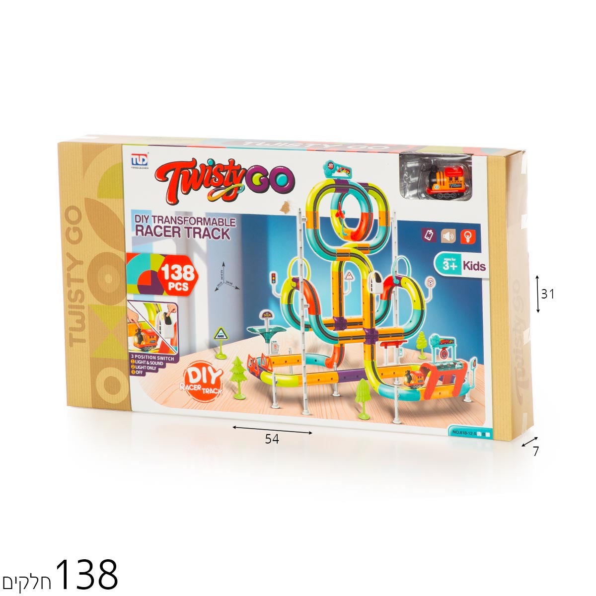מסלול רכבת מגנטי מודולרי TWISTY-GO – לבחירה 72–138 חלקים