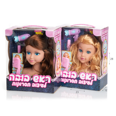 ראש בובה טוויני לעיצוב שיער עם מברשת ואביזרים