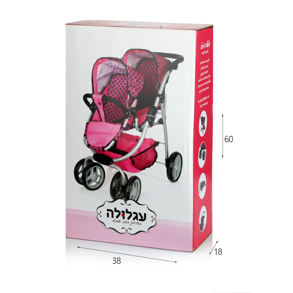 עגלת תאומים לבובות עגלולה פרימיום בצבע ורוד – תמונה 3