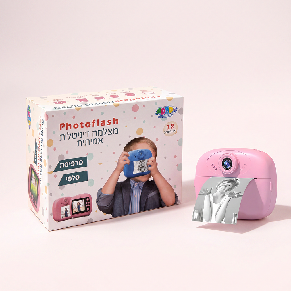מצלמת PhotoFlash לילדים עם הדפסה מיידית – ורוד או כחול